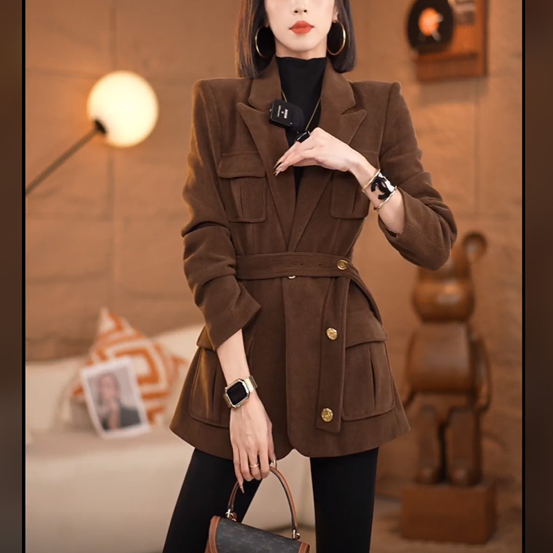 高级感复古西装外套女气质修身腰带收腰休闲显瘦高级感小西服外套