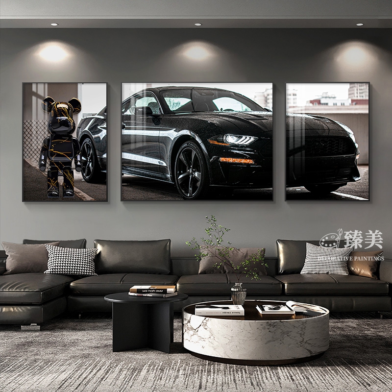 高档轻奢潮流暴力熊客厅装饰画汽车主题沙发背景墙三联画卧室挂画