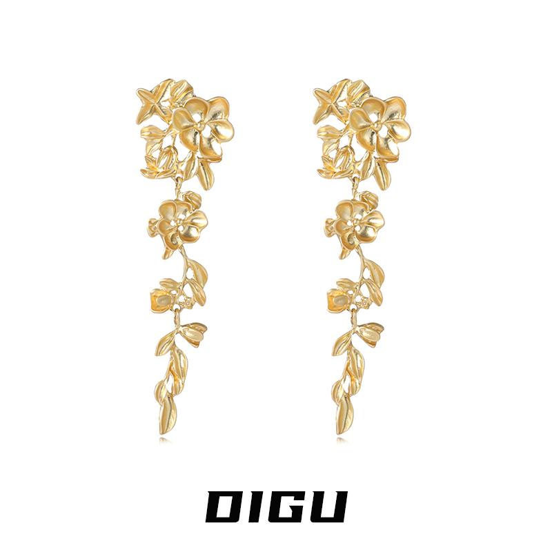 嘀咕家 合金耳饰 富贵花~金色花朵流苏耳环女流苏耳钉耳饰