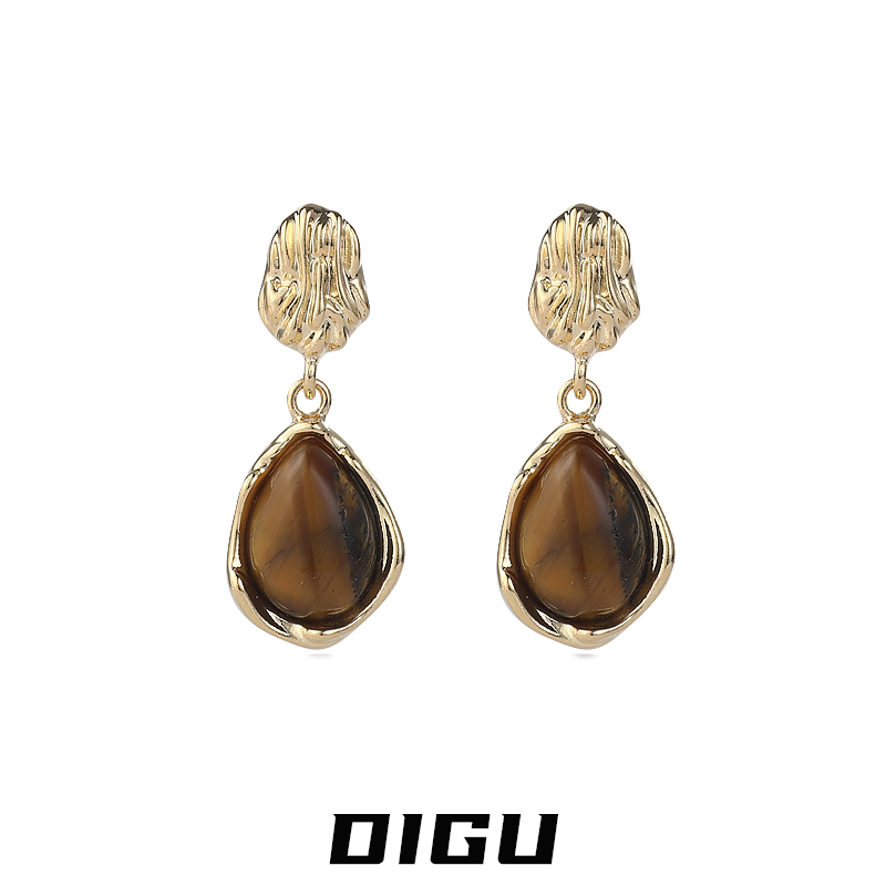 嘀咕家 铜合金耳饰 复古猫眼石吊坠耳环女轻奢耳钉小众耳坠耳饰