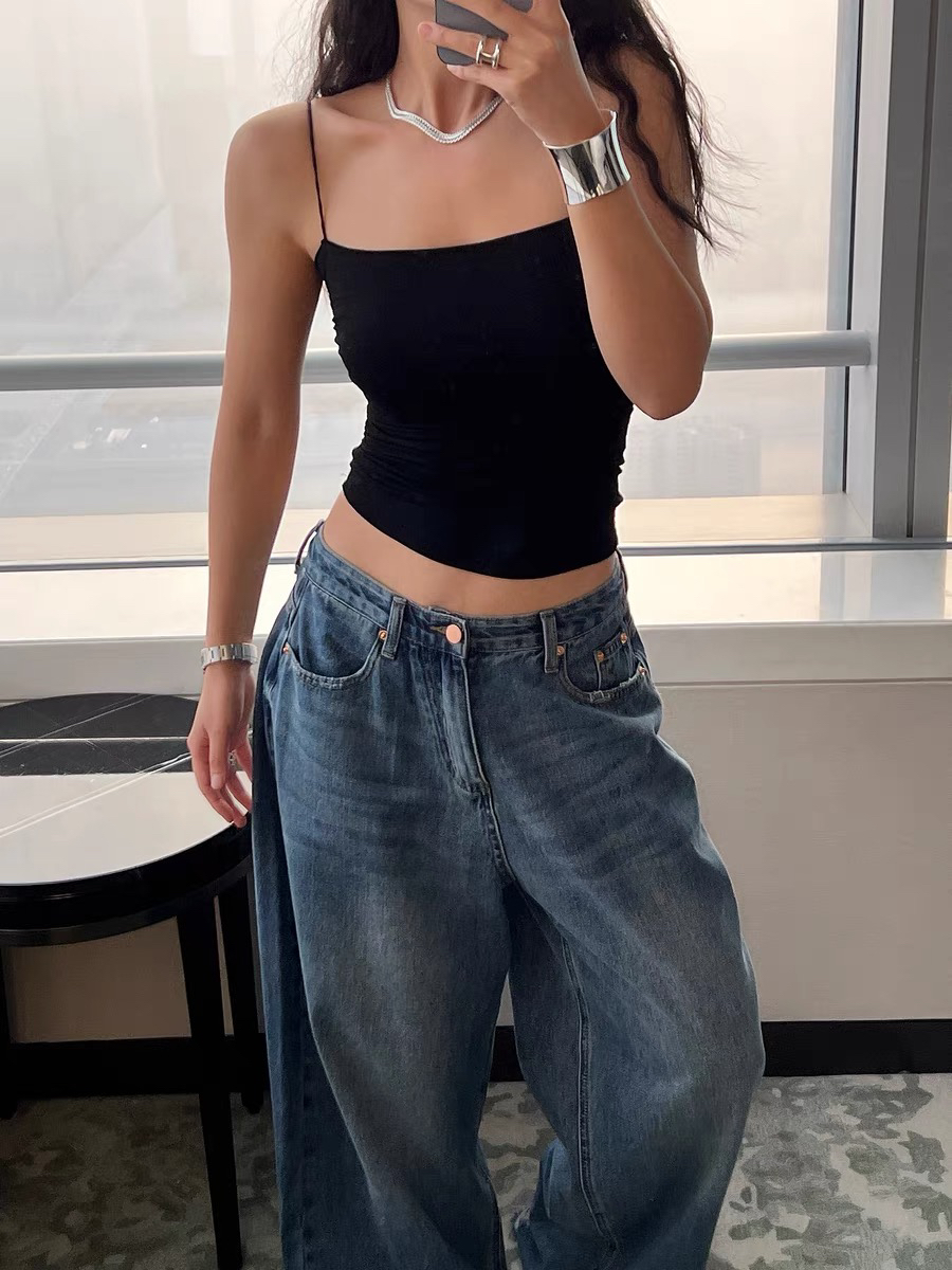 615莱塞尔天丝（带杯垫）抹胸式细带吊带褶皱腰显瘦辣妹背心