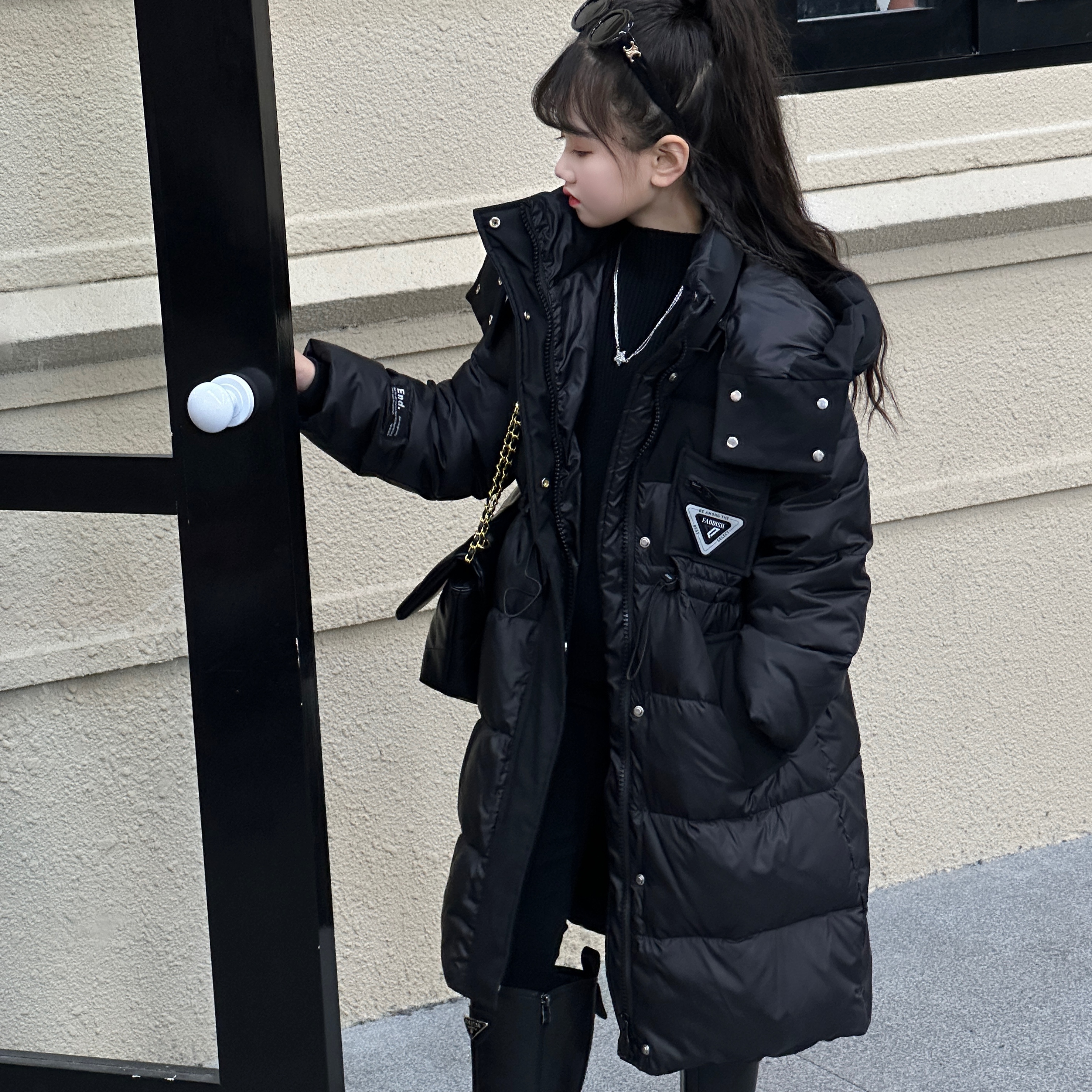 2025新款女童洋气棉衣韩版中长款过膝亲子冬季加厚收腰棉袄外套