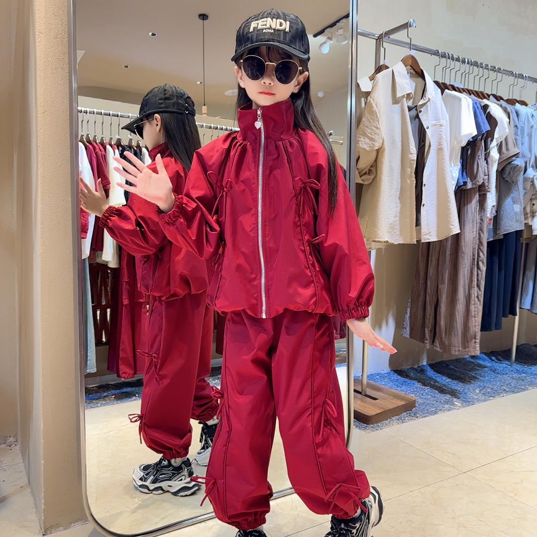 女童春秋新款运动休闲2025中大童6-12岁小女孩时髦蝴蝶结两件套潮