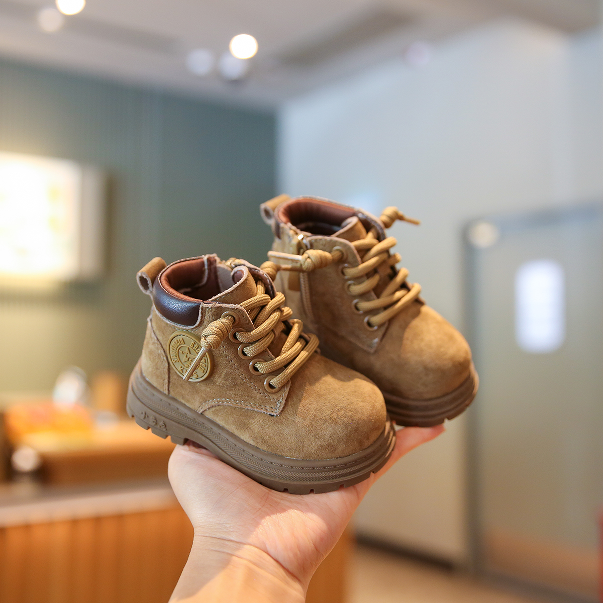 小童马丁靴秋季新款婴儿鞋子男童短靴女宝宝黑色靴子女童皮靴棉靴