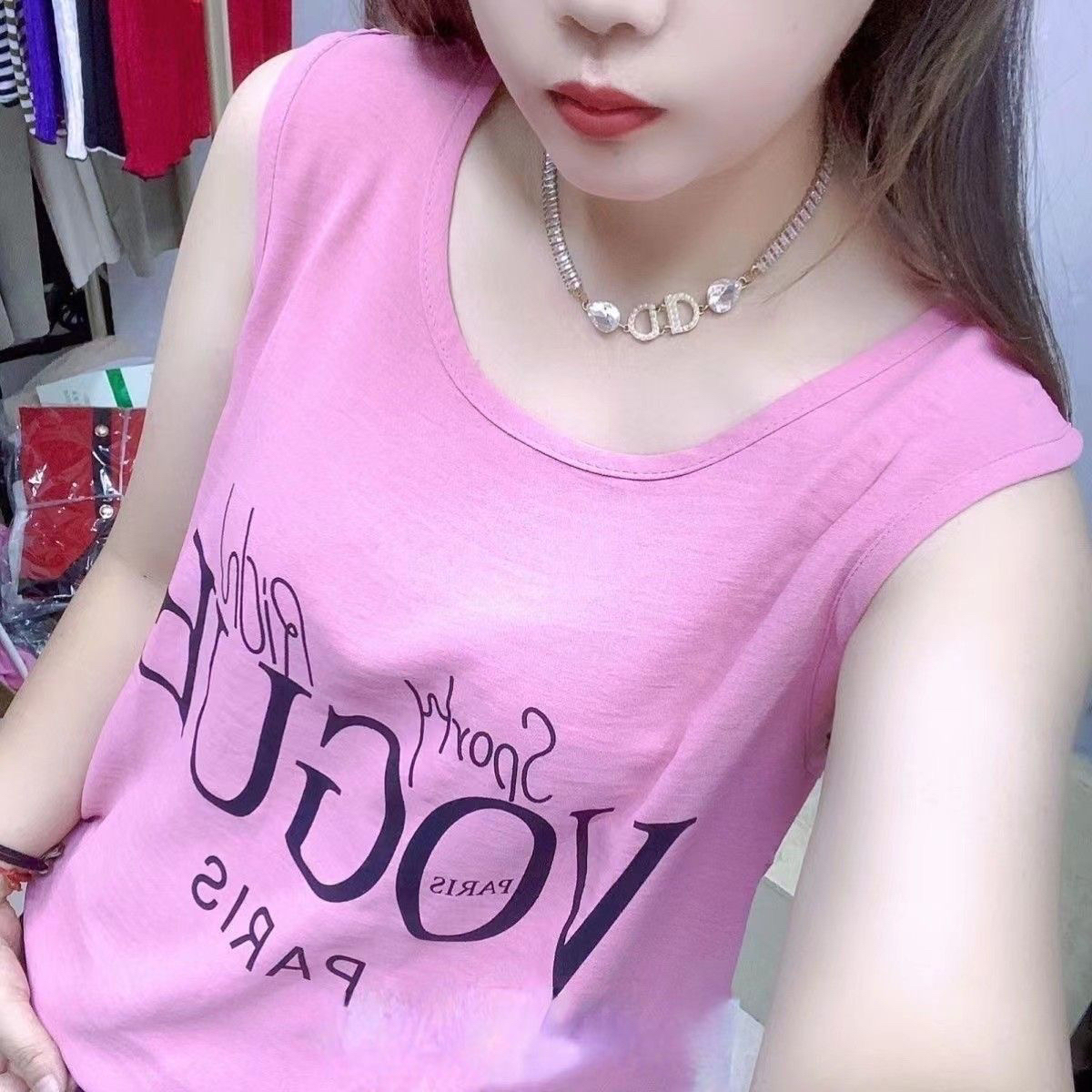 女士无袖背心女宽松大码圆领吊带夏季打底显瘦遮肉上衣