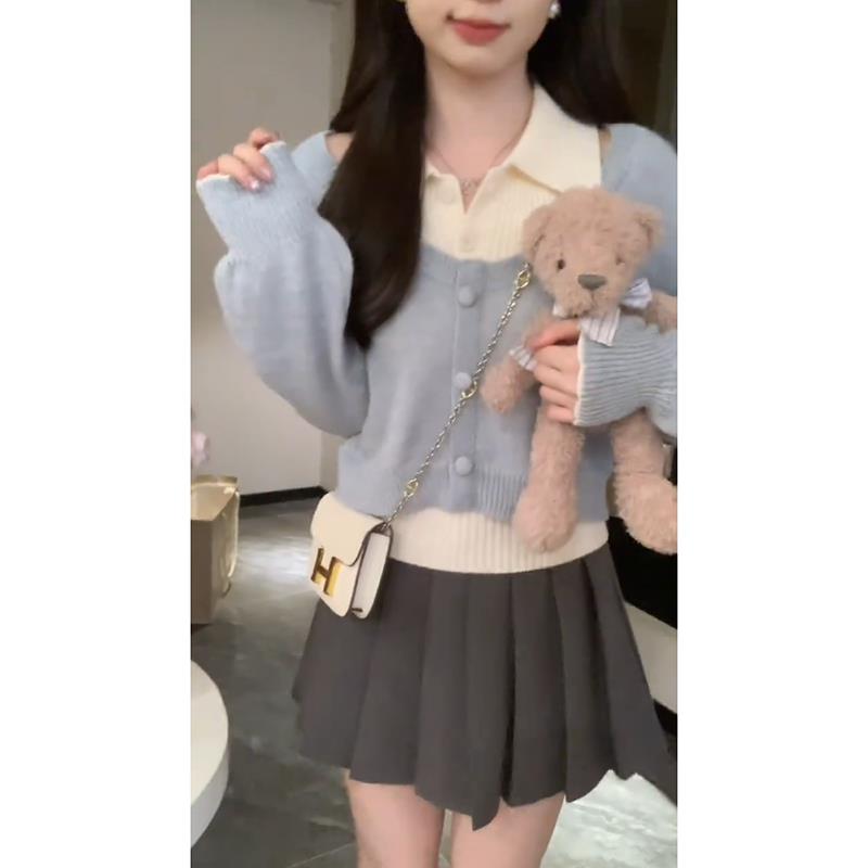 入秋ootd穿搭一整套初早秋季女装学院风撞色毛衣叠穿背心两件套装