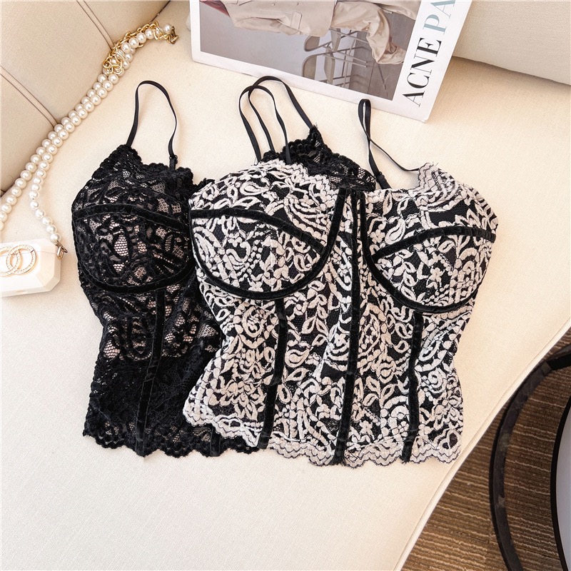 性感辣妹蕾丝吊带背心女2024秋冬季修身显瘦绝美内搭短款打底上衣