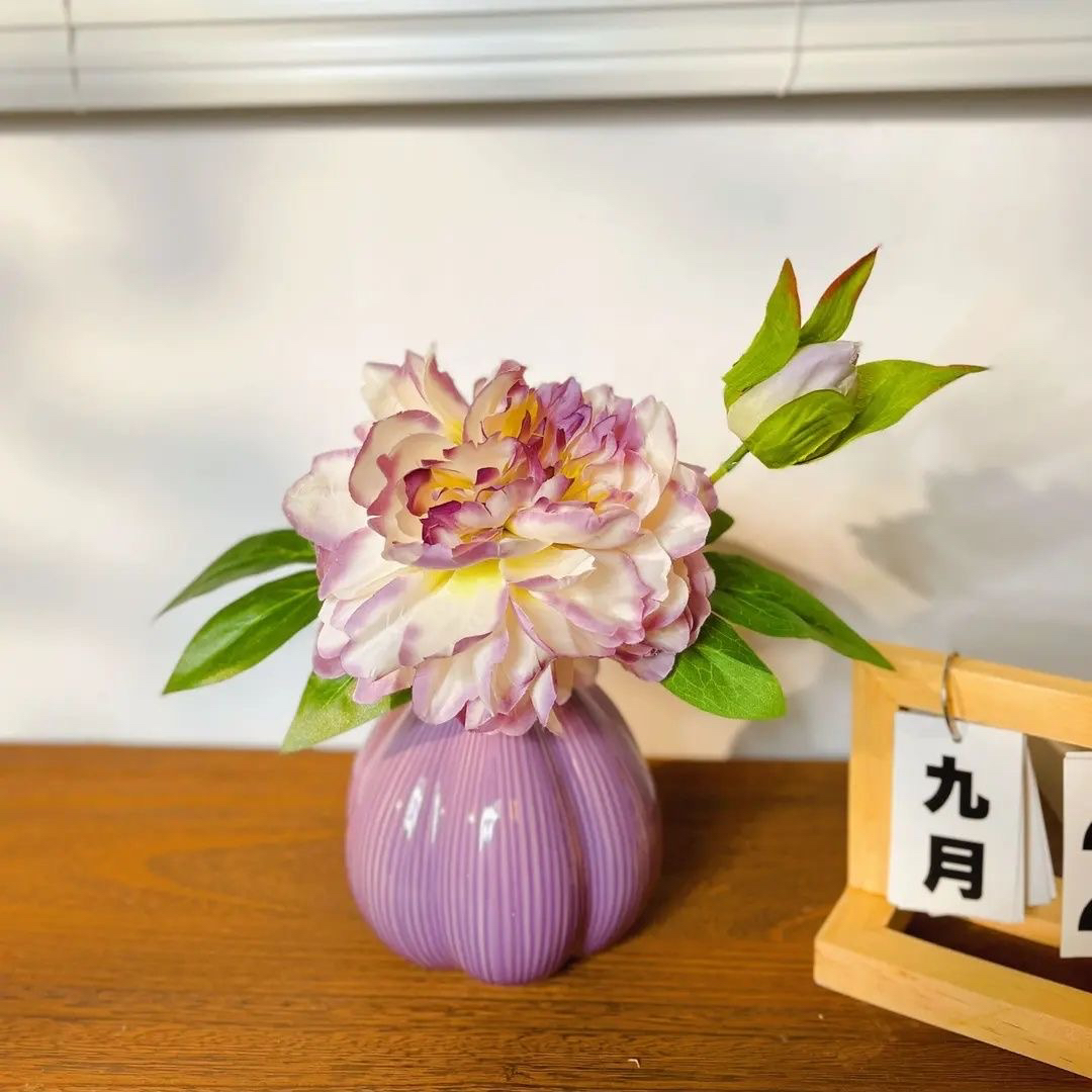 紫牡丹仿真花客厅餐桌装饰床头柜高级感陶瓷摆件家居摆件
