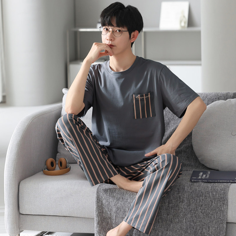 莫代尔睡衣清凉夏季薄款短袖长裤男生休闲外穿加大家居服套装凉感