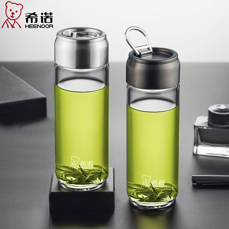 希诺玻璃杯官方旗舰店单层玻璃水杯男士带提手泡茶杯大容量杯子