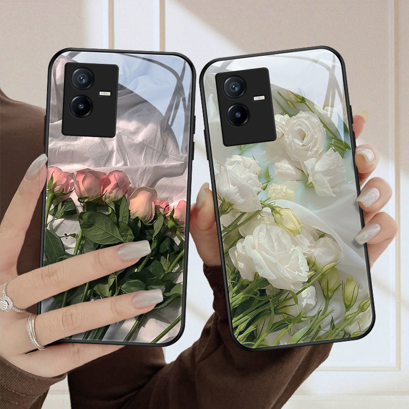 恬静花vivot2x手机壳T2玻璃壳t1x高级女款T1小众情侣vivoxnote保