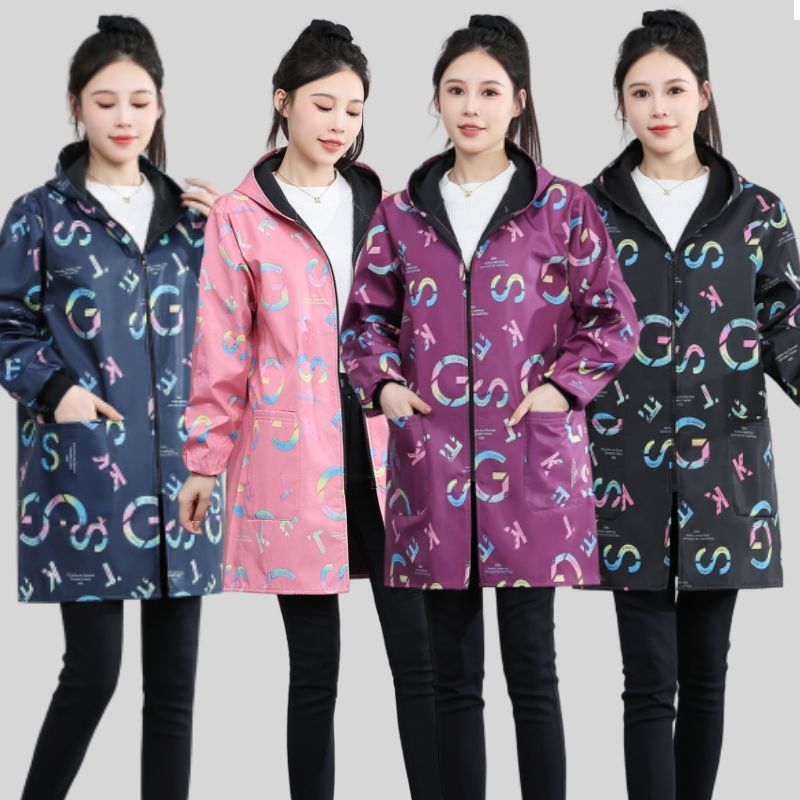 防水防污围裙外穿中长款长袖时尚工作服加厚韩版成人罩衣耐脏大褂