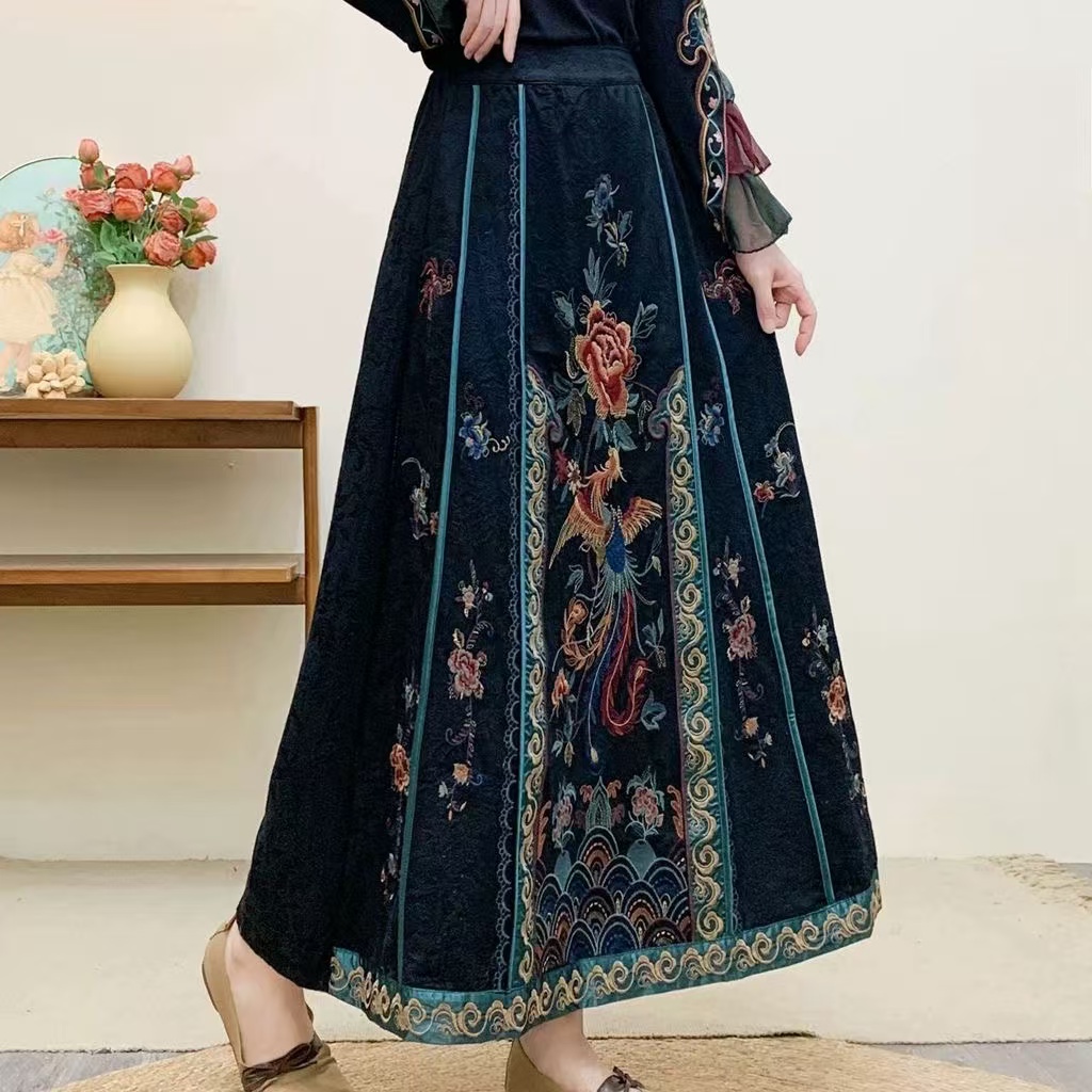 （彩凤于飞）新款国潮民族风重工刺绣百搭文艺气质复古半身裙马面裙