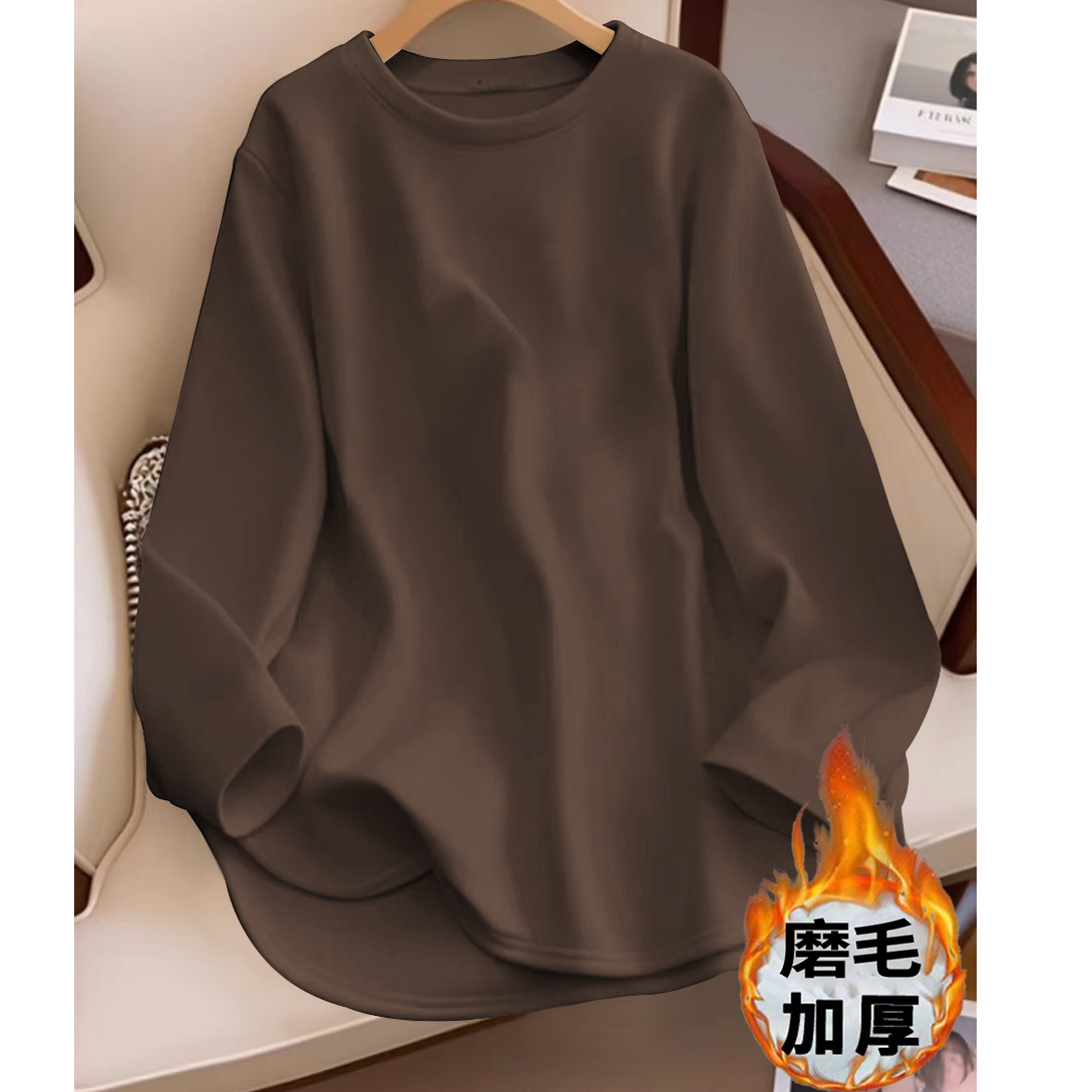秋冬新款加厚磨毛T恤女宽松显瘦中长款百搭外穿保暖内搭打底上衣