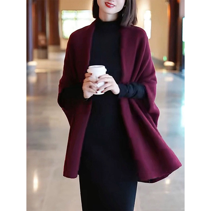 1新款蝙蝠袖羊绒披肩女宽松针织羊毛外套洋气开衫斗篷潮春秋高档