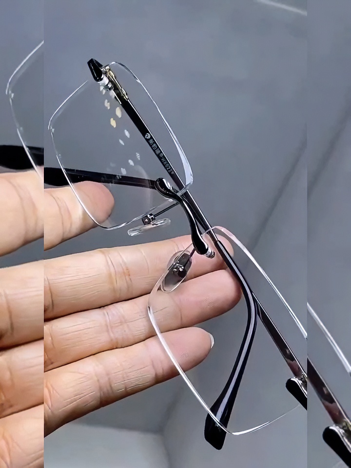 东海水晶老花镜无边框方形高档男款时尚老花镜真水晶水晶眼镜