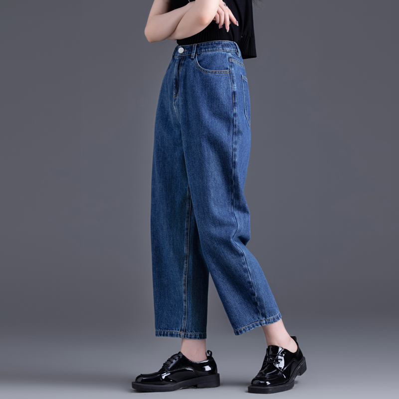 锥形休闲牛仔裤女春秋季高腰九分裤子女小个子弯刀哈伦裤女老爹裤