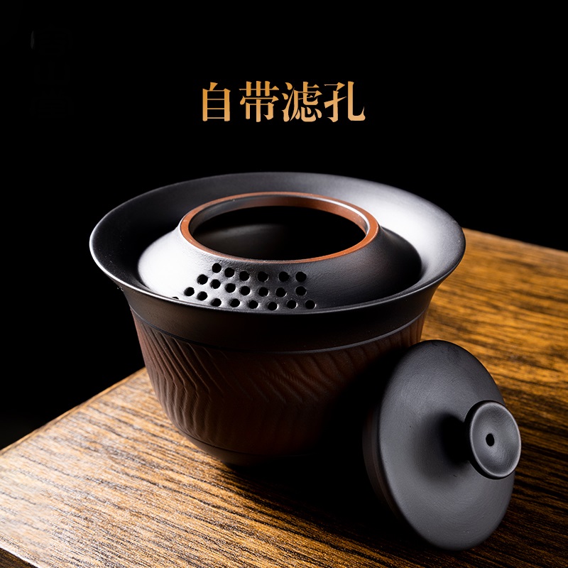 令尹茶具盖碗粗陶茶具三才盖碗茶杯带盖创意单个高档壶承盖碗茶具