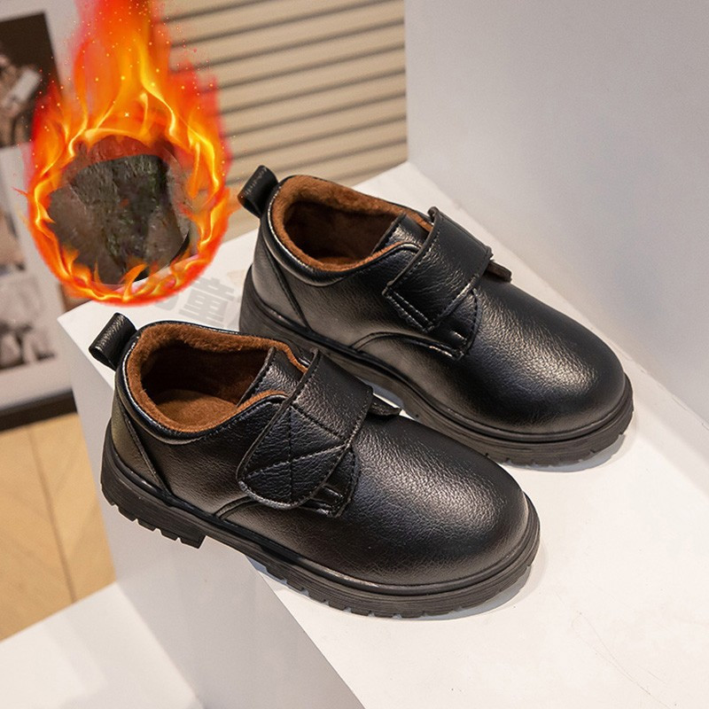 儿童皮鞋男童表演英伦风学生加绒二棉3-6岁黑色男孩演出童皮鞋