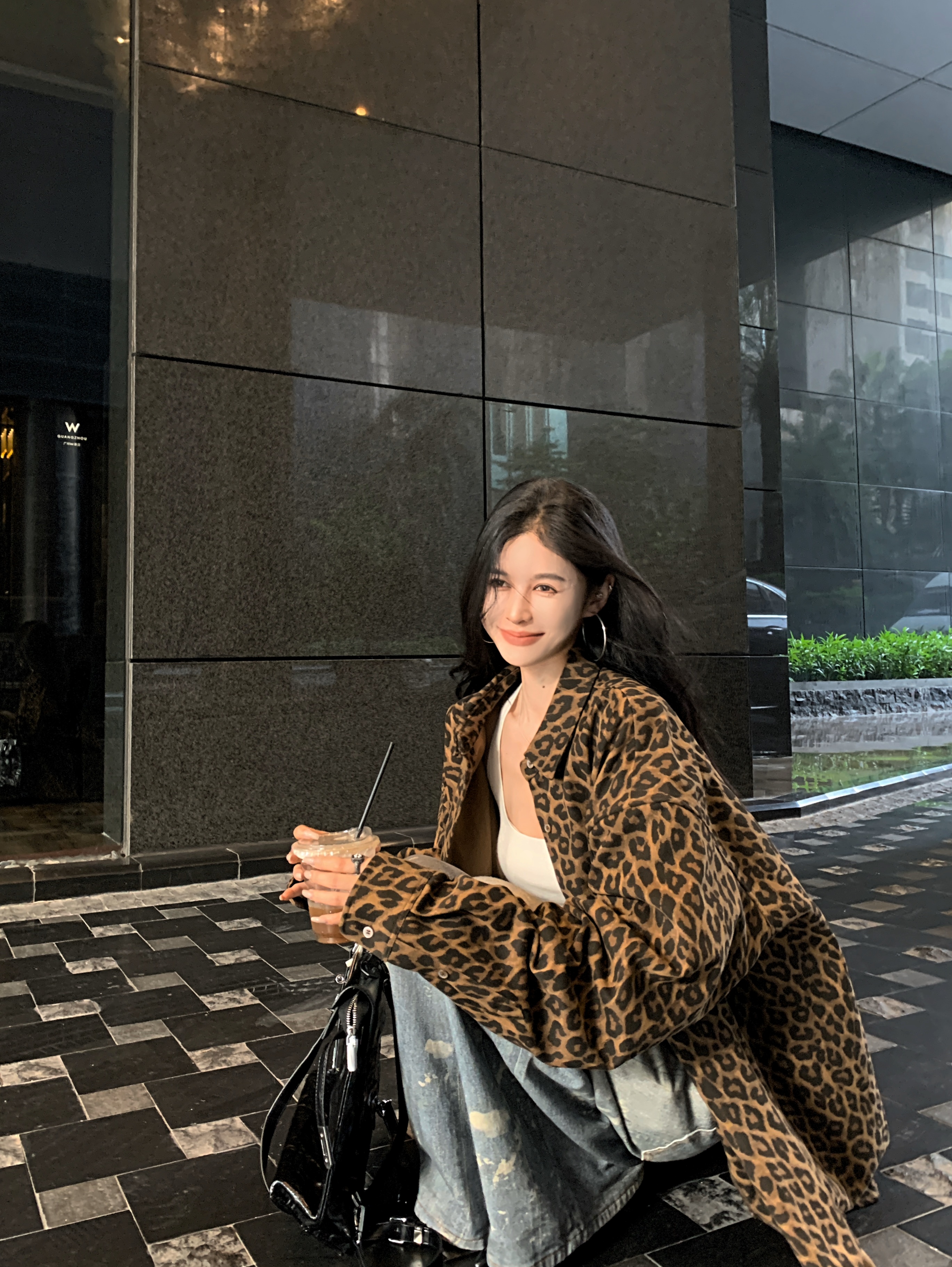 知意 豹纹外套女秋季美式复古休闲宽松廓形夹克设计感小众上衣潮