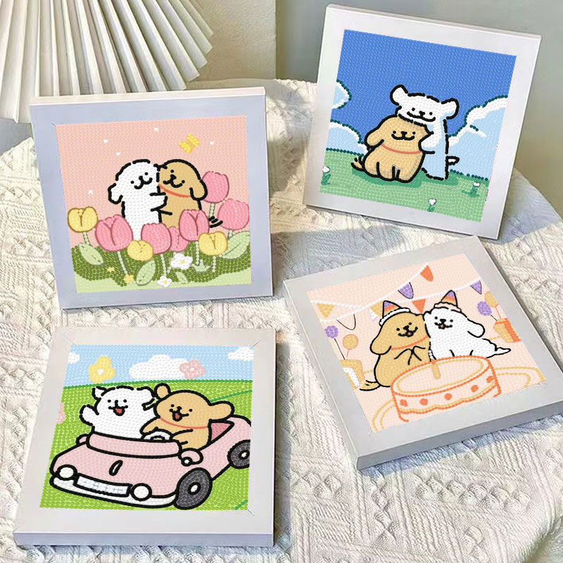 线条小狗卡通新款儿童益智DIY摆台钻石画情侣礼物钻石绣说女同学D