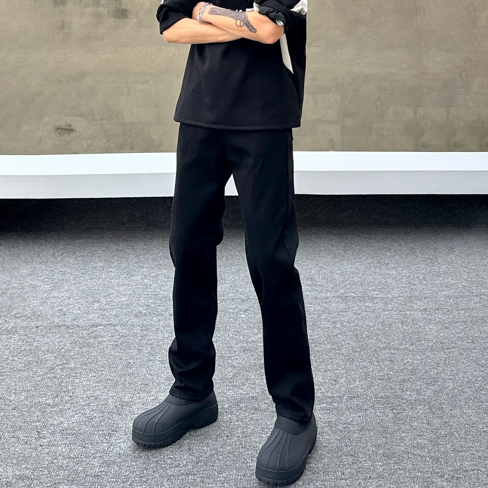 cleanfit男生裤子美式高街ins黑色牛仔裤男春秋潮牌显瘦直筒长裤