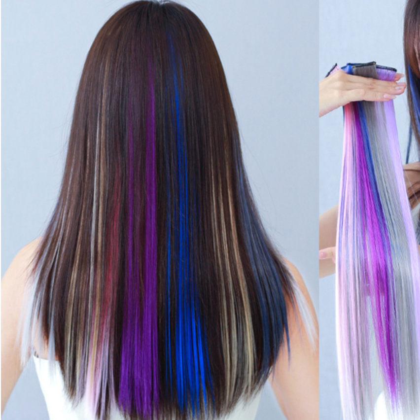 单色假发片渐变染一片式长直假发垫发片挂耳无痕接发片假发女彩虹