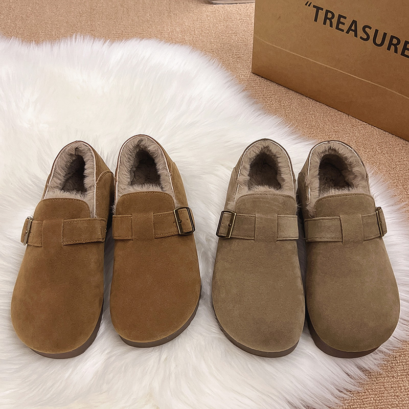 毛毛鞋加绒冬季勃肯软皮复古博肯阔腿裤必备鞋新款网红勃肯鞋