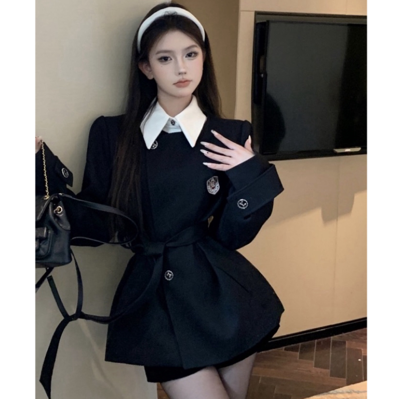 假两件小西装外套女秋季设计感小众收腰小个子宽松风衣学院风上衣