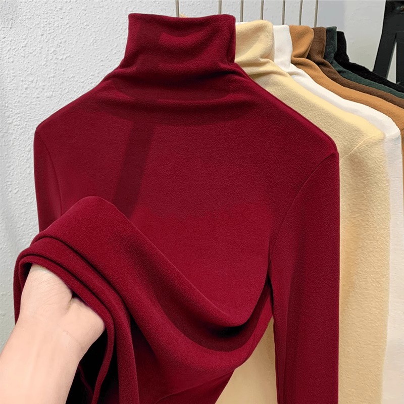 欧货安哥拉红堆堆领打底衫女秋冬内搭高领毛衣显瘦气质羊毛针织衫