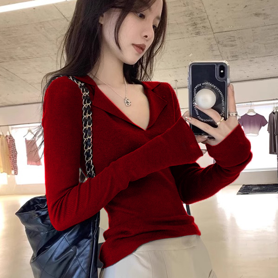 羊毛轻薄polo领针织衫女2025秋季新款法式心机打底衫小众内搭上衣