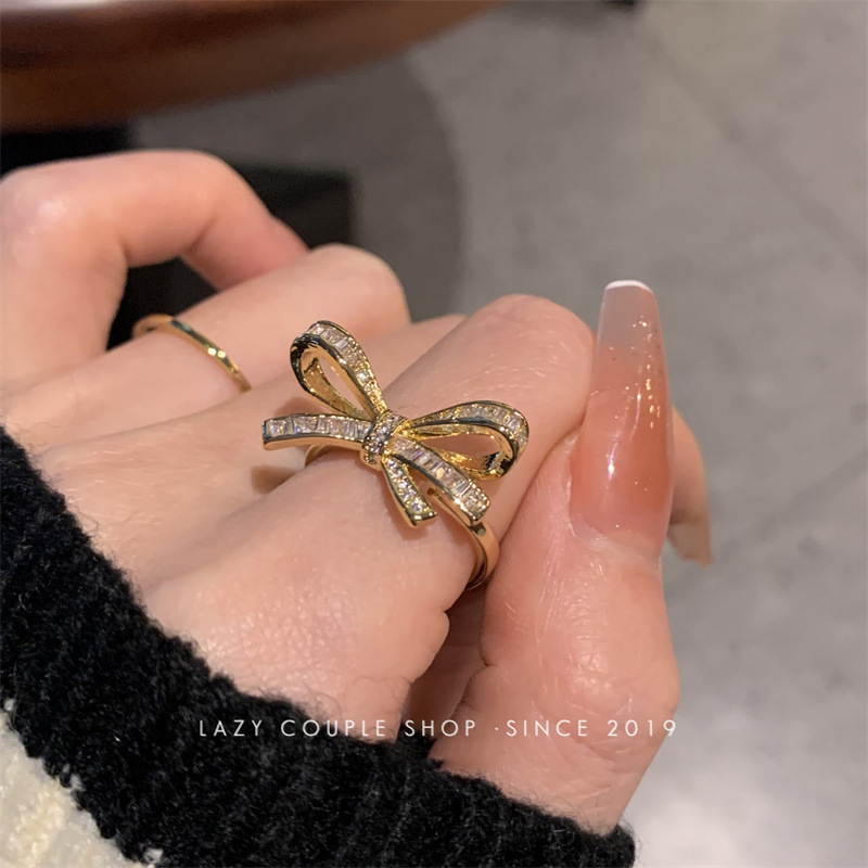 饰忆客 铜合金戒指 蝴蝶结开口戒指女韩国时尚高级感食指戒潮手饰