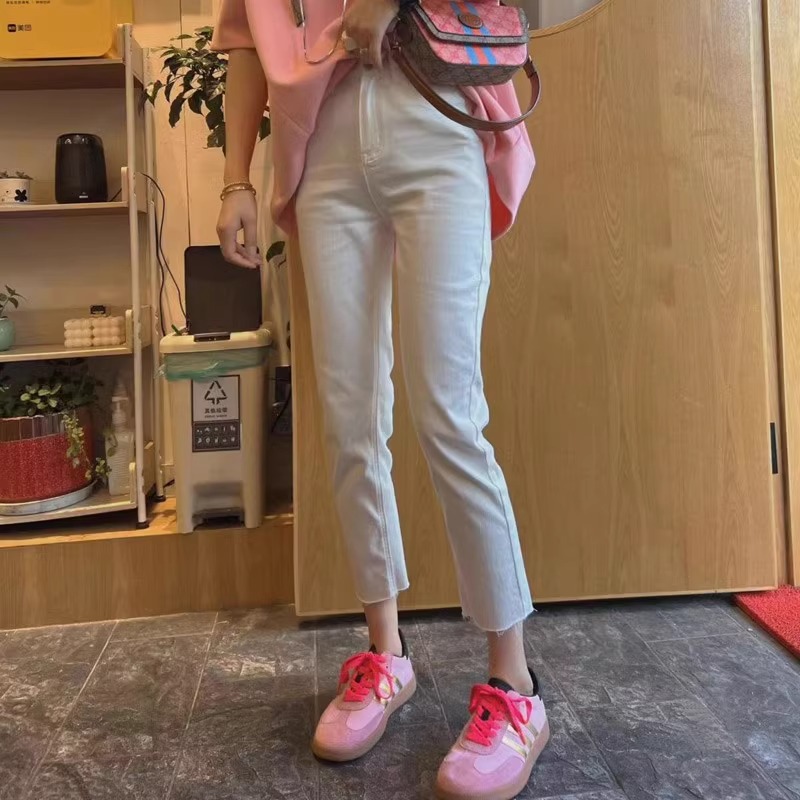 秋季款大码女装毛边弹力直筒八分牛仔裤胖mm显瘦小个子九分烟管裤