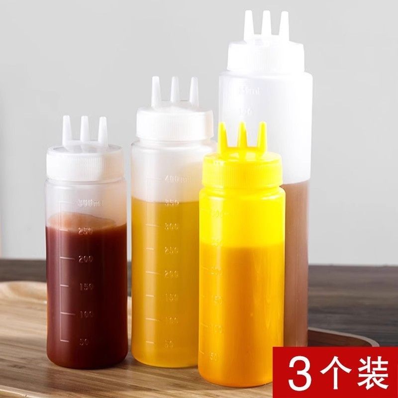 三孔挤酱瓶商用手抓饼汉堡番茄沙拉酱调味挤壶家用塑料多孔调料瓶