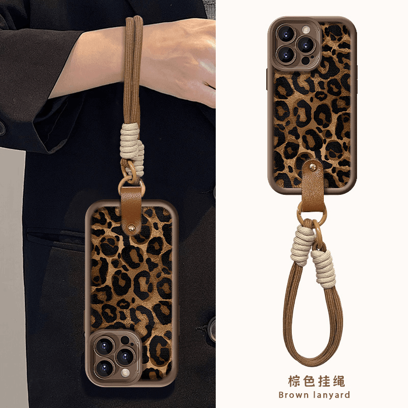 美拉德秋冬豹纹高级带挂绳适用苹果华为vivo/oppo小米浮雕手机壳