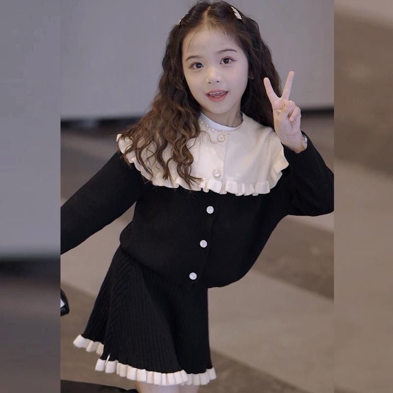 针织秋季2025女童新款中大童洋气儿童毛衣香风两件套开衫套装洋气