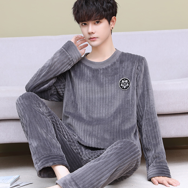 2025新款珊瑚绒睡衣男士冬季加厚加绒法兰绒秋冬款套头男款家居服
