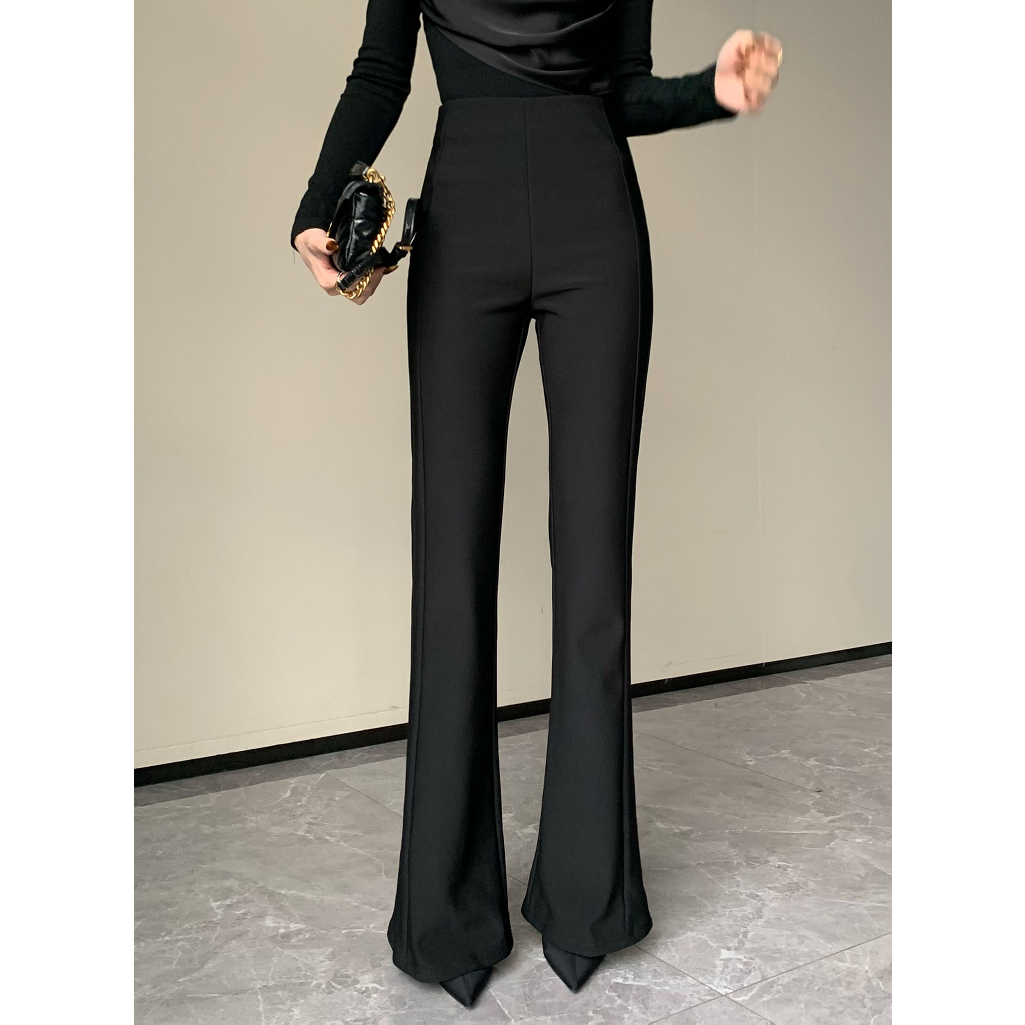 JIJINQI显瘦高腰休闲加绒超模裤秋季新款微喇叭休闲裤JC10KZXL331