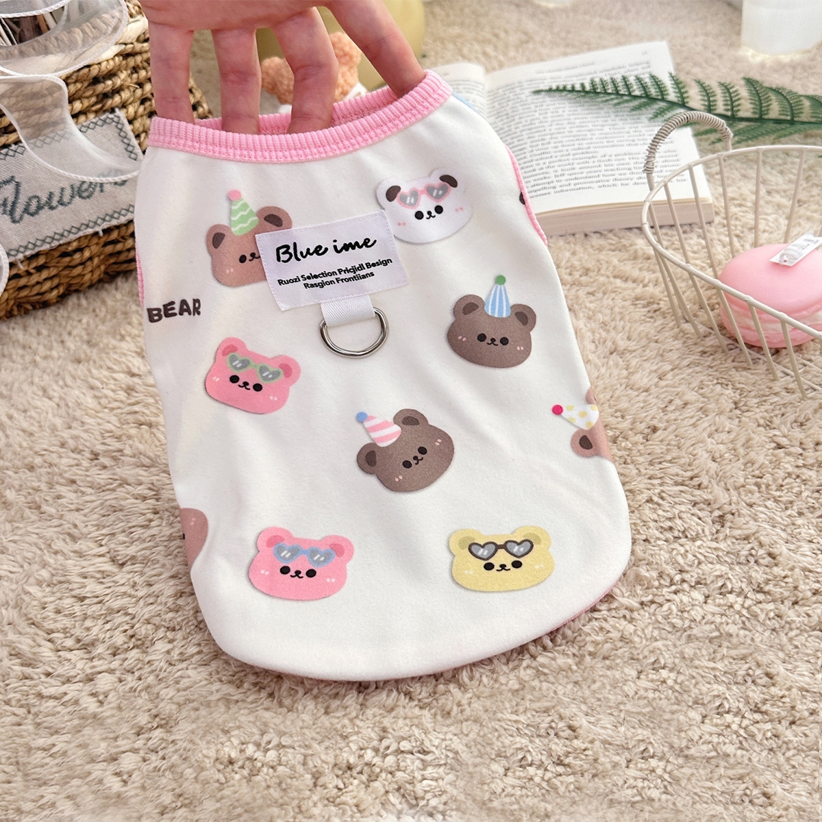 秋季新款日韩风印花德绒宠物衣服狗狗猫咪衣服比熊泰迪可牵引背心