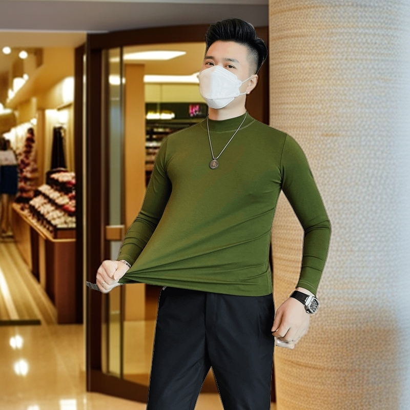 男士小领长袖弹力打底衫韩版修身上衣纯色秋冬季百搭款中领T恤潮