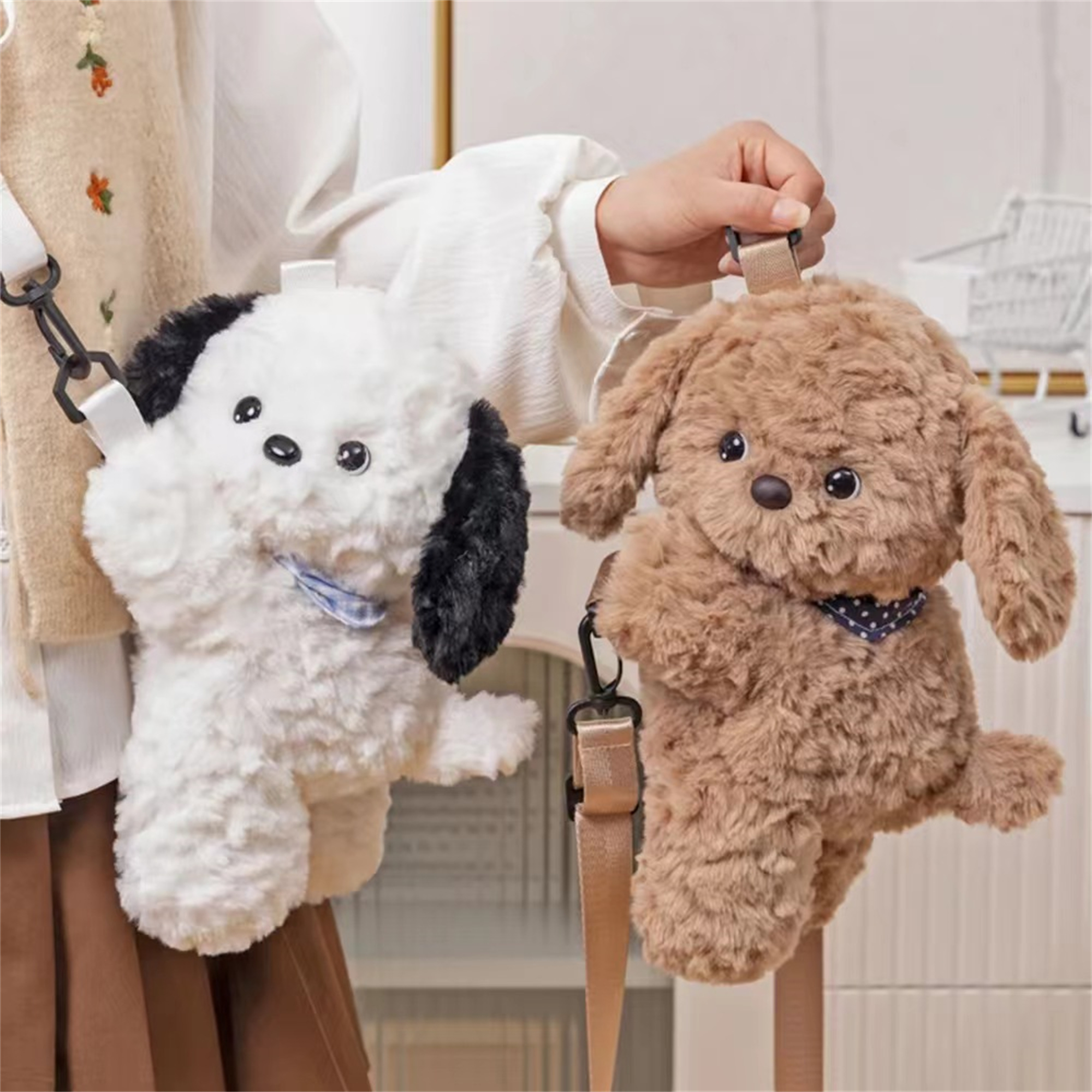 【可爱治愈小物件】秋冬毛绒小狗玩偶趴趴包斜挎包生日礼物送女生