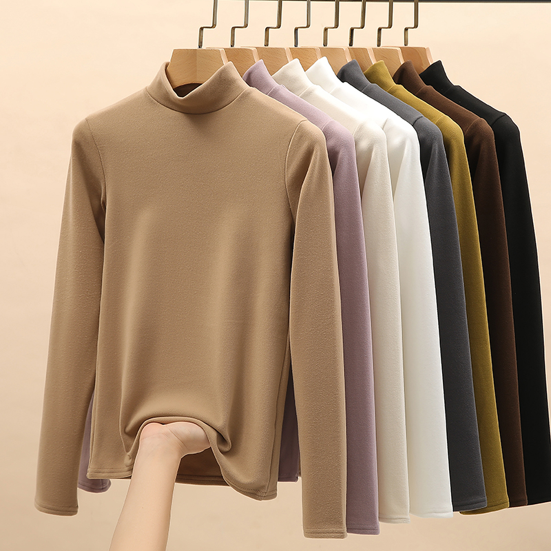 醉梓菡加绒打底衫秋冬半高领微米绒外穿女内搭高级感加厚中领上衣