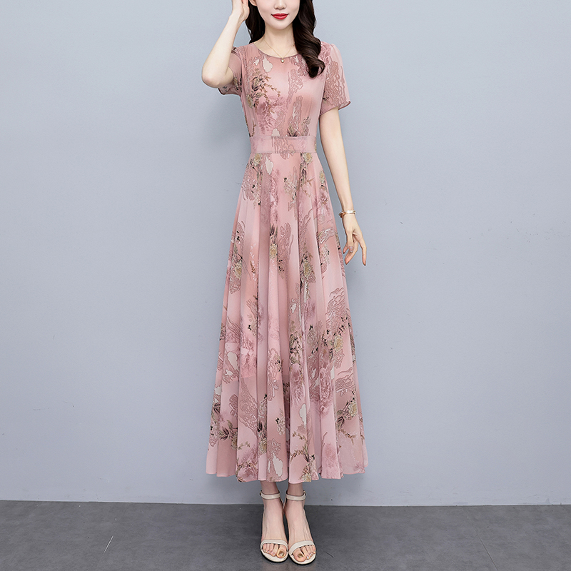 广州十三行裙子印花真丝连衣裙女款爆款2025新款夏装长款显瘦长裙