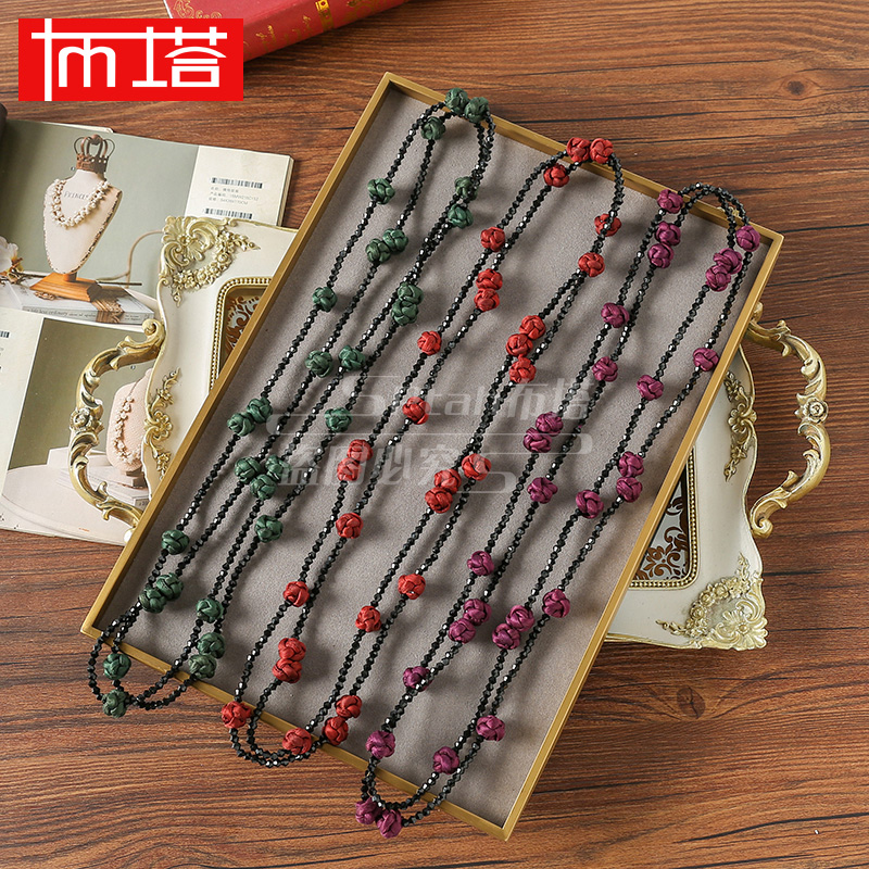 非金属布艺项链 香云纱手工民族风盘串国风项链毛衣链古风链1168