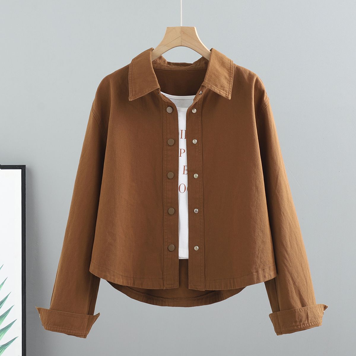 【黄小西】短款纯棉牛仔外套女秋季宽松百搭长袖衬衫工装上衣2458