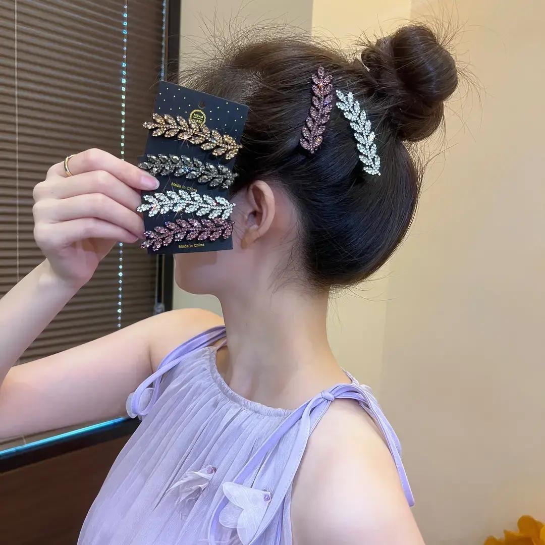 闪钻麦穗侧边编发发夹气质刘海夹女后脑勺碎发发卡一字鸭嘴夹头饰