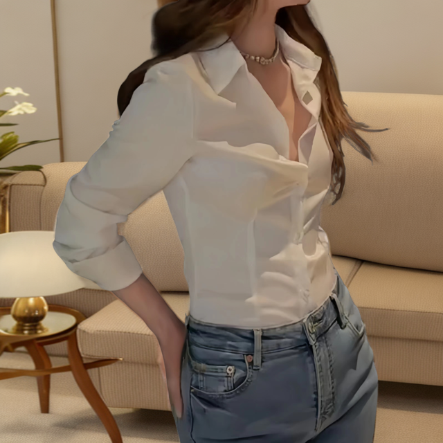 洋气白色醋酸缎面衬衫女士春秋季2025新款轻熟风修身显瘦职场上衣