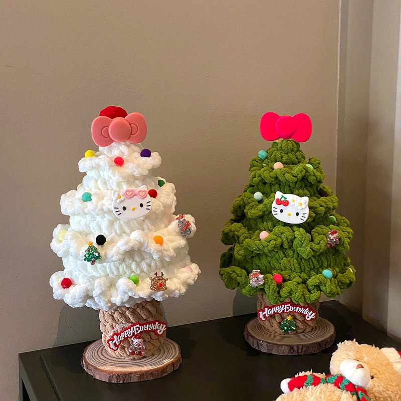 【成品】hellokitty圣诞树蝴蝶结手工毛线钩织摆件礼物圣诞节送女友