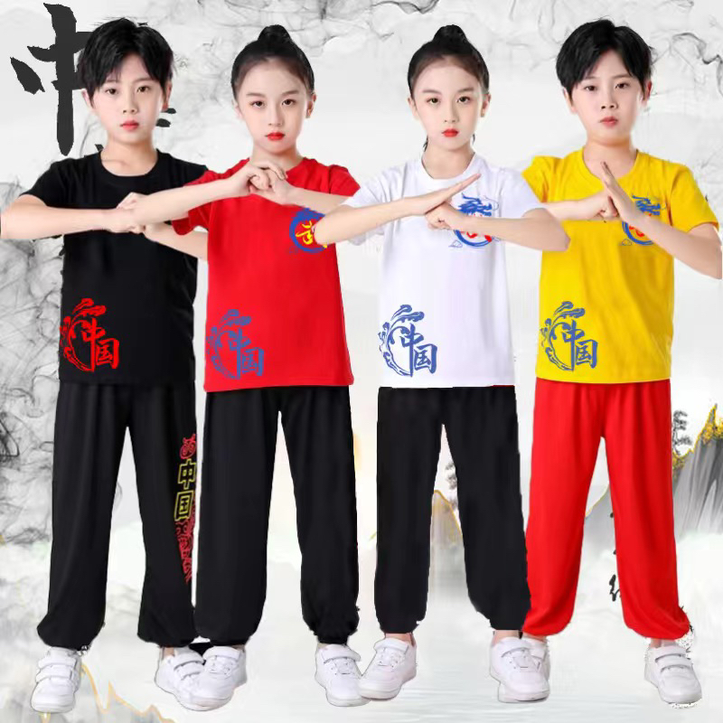 儿童武术夏季训练服短袖练功服武校武馆班级服装中国风活动演出服