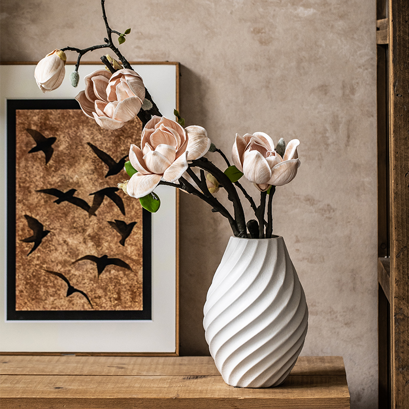 小悠家〖艺术海螺花瓶〗民宿复古浮雕花插花器家居陶瓷装饰品摆件